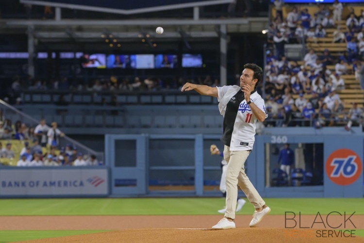 Sergio &quot;Checo&quot; Perez Throws Ceremonial First Pitch at Dodgers Game